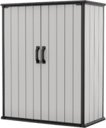 Keter Premier Tall Resin Outdoor Storage Shed with Shelving Brackets for Patio Furniture, Pool Accessories, and Bikes, Grey & Black