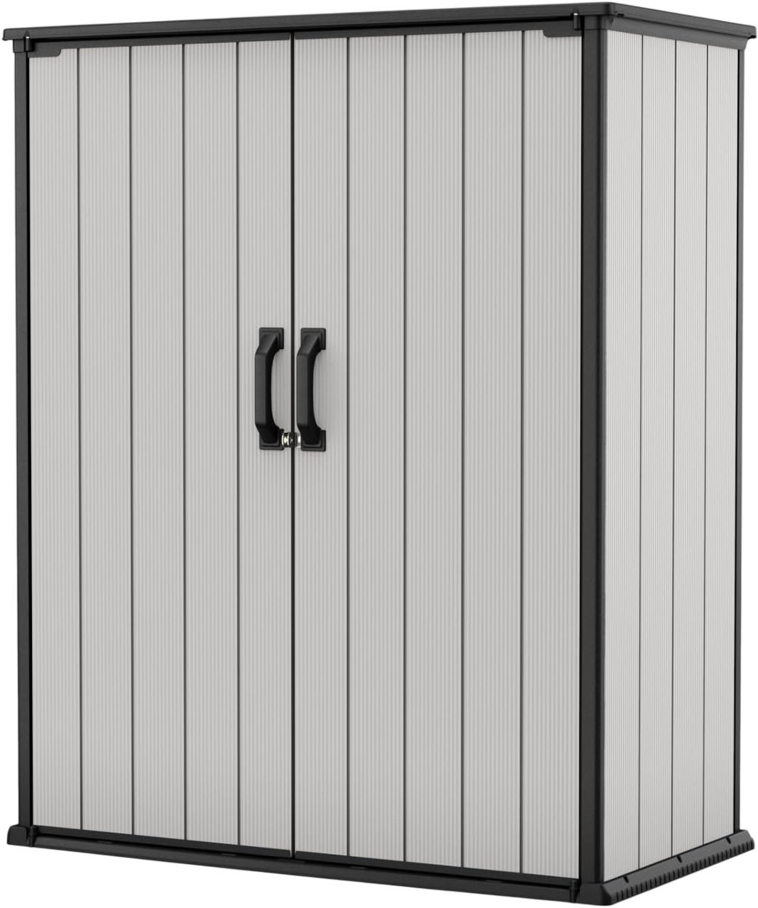 Keter Premier Tall Resin Outdoor Storage Shed with Shelving Brackets for Patio Furniture, Pool Accessories, and Bikes, Grey & Black